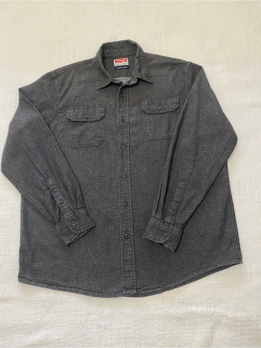 Wrangler Mens L Premium Quality Comfort Flex Long Sleeve Western Shirt Charcoal
